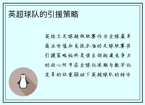 英超球队的引援策略