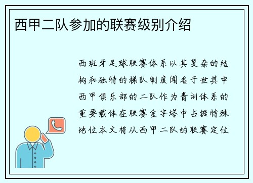 西甲二队参加的联赛级别介绍